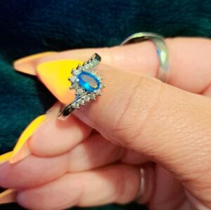 925 Blue Topaz Diamond Ring